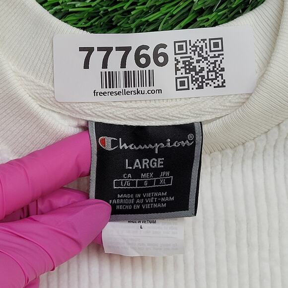 Champion Cropped Sweater Womens Large 21x18 Ivory Ribbed - Picture 9 of 16